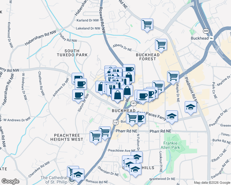 map of restaurants, bars, coffee shops, grocery stores, and more near 65 Irby Avenue Northwest in Atlanta