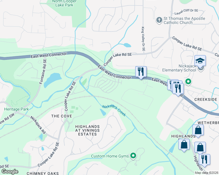 map of restaurants, bars, coffee shops, grocery stores, and more near 4409 Felix Way Southeast in Smyrna