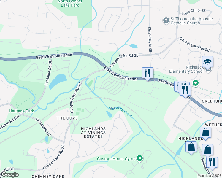 map of restaurants, bars, coffee shops, grocery stores, and more near 4409 Felix Way Southeast in Smyrna