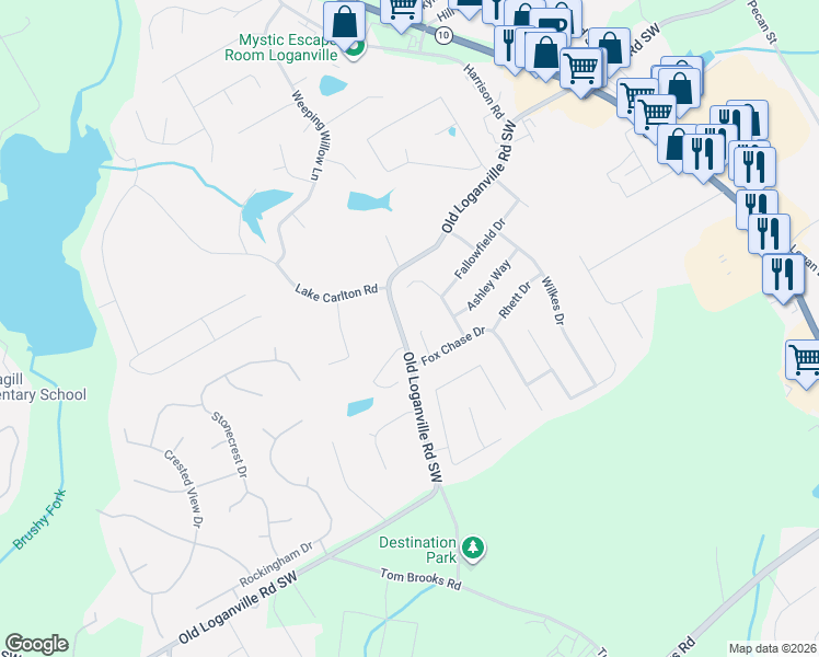map of restaurants, bars, coffee shops, grocery stores, and more near 4079 Tara Court in Loganville