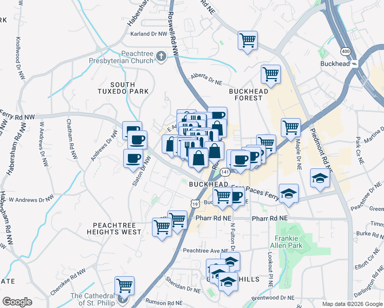 map of restaurants, bars, coffee shops, grocery stores, and more near 65 Irby Avenue Northwest in Atlanta