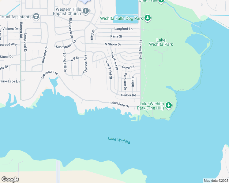 map of restaurants, bars, coffee shops, grocery stores, and more near 5127 Rock Point Street in Wichita Falls