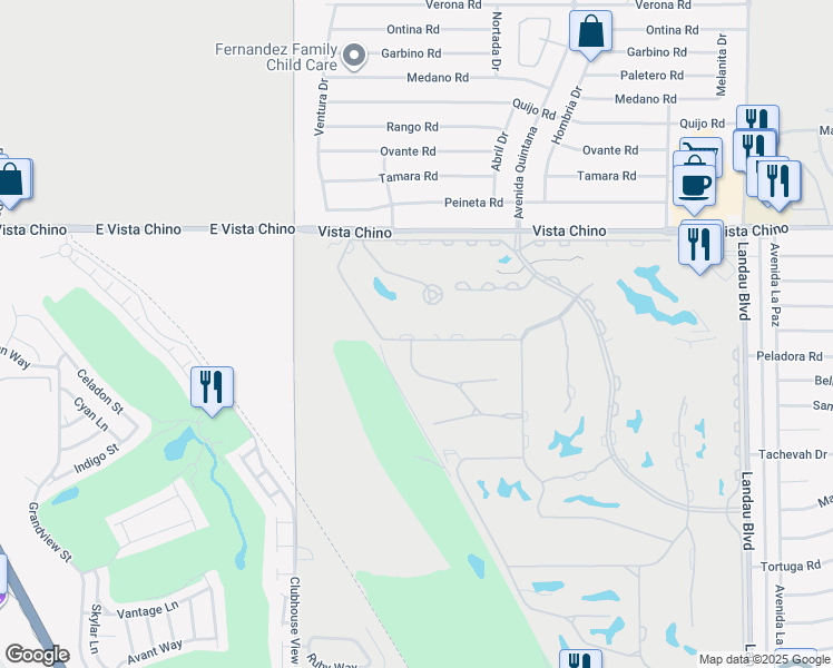 map of restaurants, bars, coffee shops, grocery stores, and more near 67252 South Chimayo Drive in Cathedral City