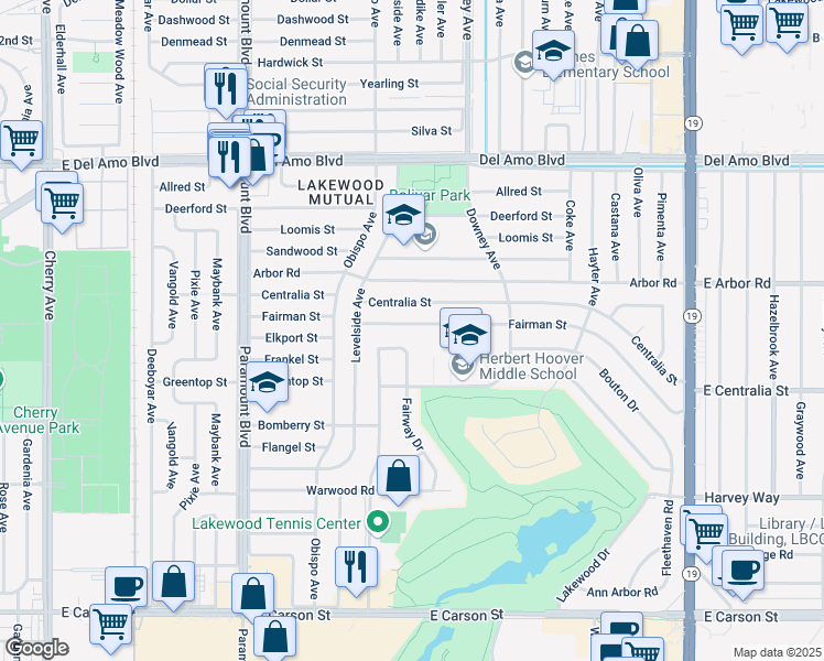 map of restaurants, bars, coffee shops, grocery stores, and more near 3318 Fairman Street in Lakewood