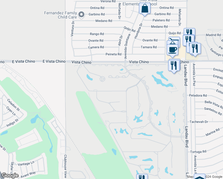 map of restaurants, bars, coffee shops, grocery stores, and more near 67388 South Chimayo Drive in Cathedral City