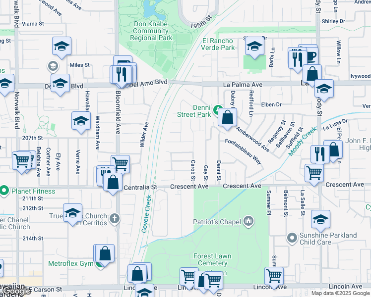 map of restaurants, bars, coffee shops, grocery stores, and more near 4351 Garnet Avenue in Cypress