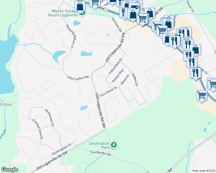 map of restaurants, bars, coffee shops, grocery stores, and more near 4095 Winchester Way in Loganville