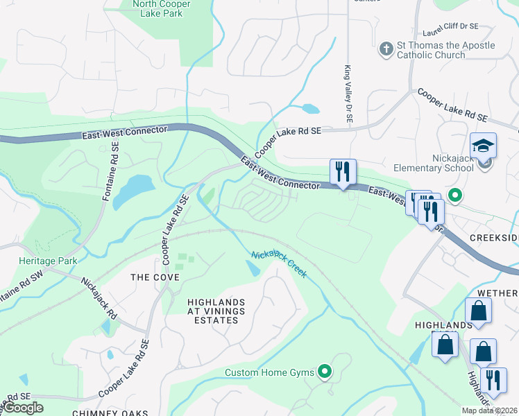 map of restaurants, bars, coffee shops, grocery stores, and more near 4409 Felix Way Southeast in Smyrna