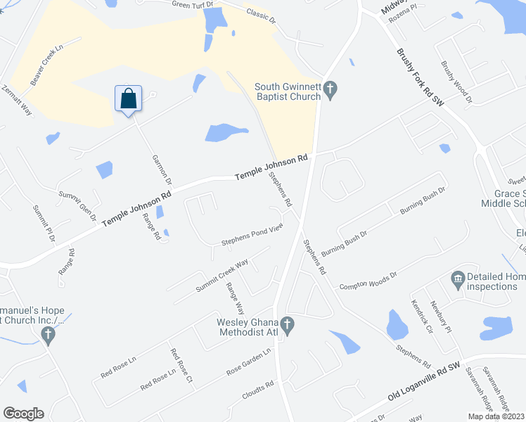 map of restaurants, bars, coffee shops, grocery stores, and more near 1225 Stephens Pond View in Loganville