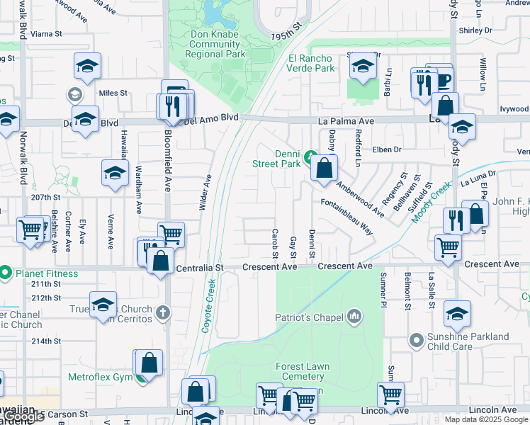 map of restaurants, bars, coffee shops, grocery stores, and more near 4351 Garnet Avenue in Cypress