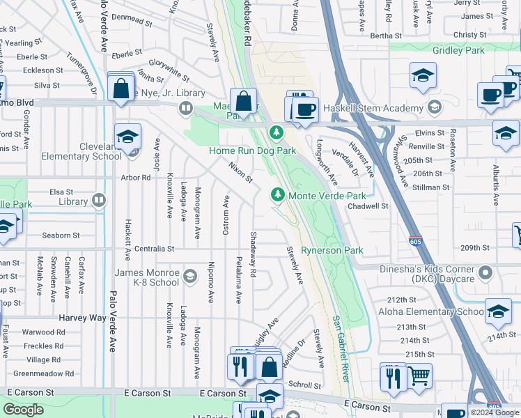 map of restaurants, bars, coffee shops, grocery stores, and more near 4626 Shadeway Road in Lakewood