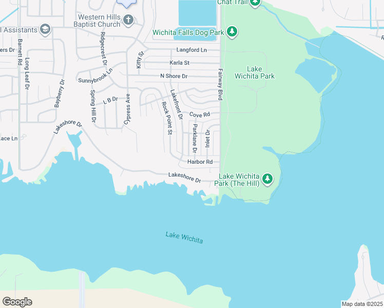 map of restaurants, bars, coffee shops, grocery stores, and more near 5130 Parklane Drive in Wichita Falls