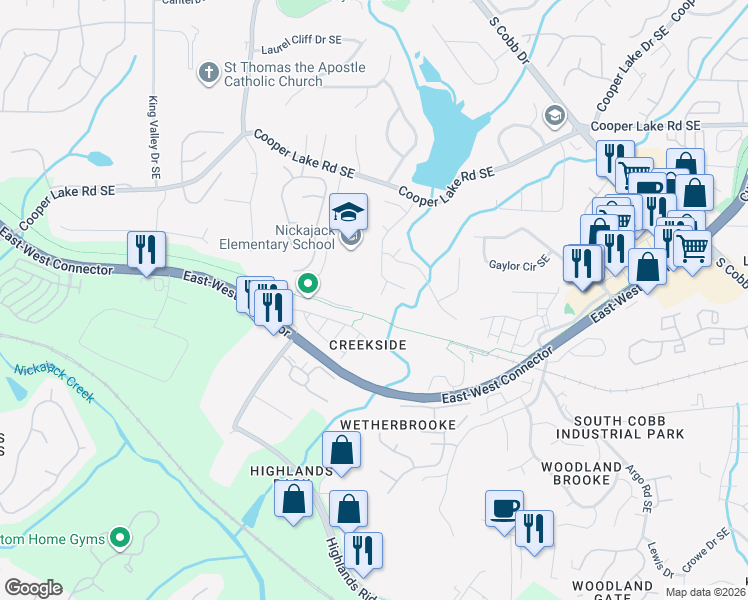 map of restaurants, bars, coffee shops, grocery stores, and more near 5064 Laurel Glen Court Southeast in Smyrna