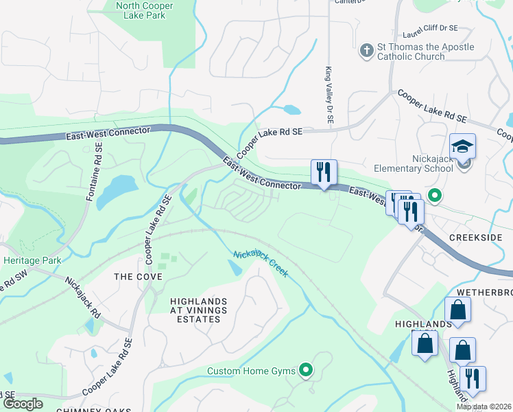 map of restaurants, bars, coffee shops, grocery stores, and more near 4420 Felix Way Southeast in Smyrna