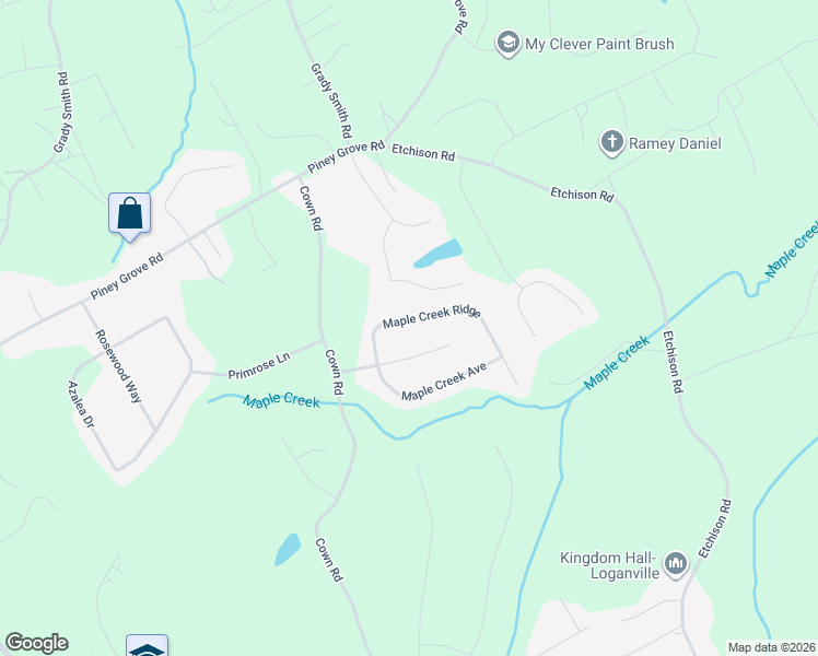 map of restaurants, bars, coffee shops, grocery stores, and more near 1115 Maple Creek Ridge in Loganville