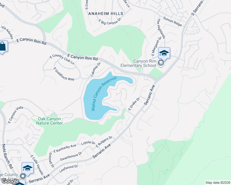 map of restaurants, bars, coffee shops, grocery stores, and more near 901 South Lake Summit Drive in Anaheim