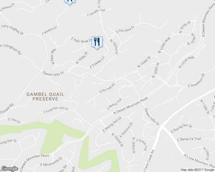 map of restaurants, bars, coffee shops, grocery stores, and more near 10255 East Old Trail Road in Scottsdale
