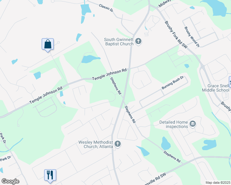 map of restaurants, bars, coffee shops, grocery stores, and more near 1274 Stephens Pond View in Loganville