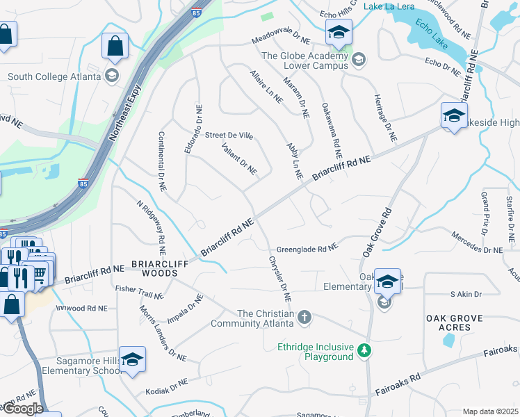 map of restaurants, bars, coffee shops, grocery stores, and more near 1993 Chrysler Drive Northeast in Atlanta