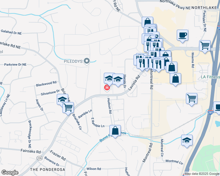 map of restaurants, bars, coffee shops, grocery stores, and more near 1894 Ludovie Lane in Decatur