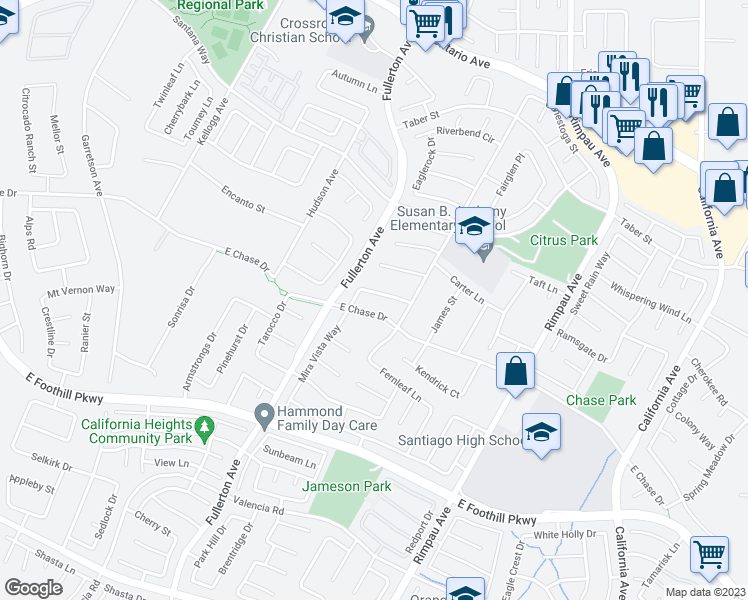 map of restaurants, bars, coffee shops, grocery stores, and more near 1040 Summerplace Court in Corona