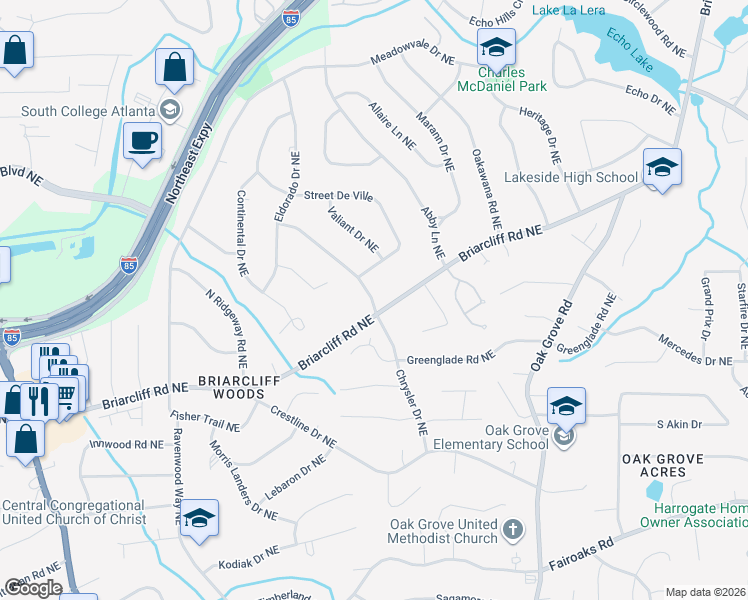 map of restaurants, bars, coffee shops, grocery stores, and more near 1993 Chrysler Drive Northeast in Atlanta