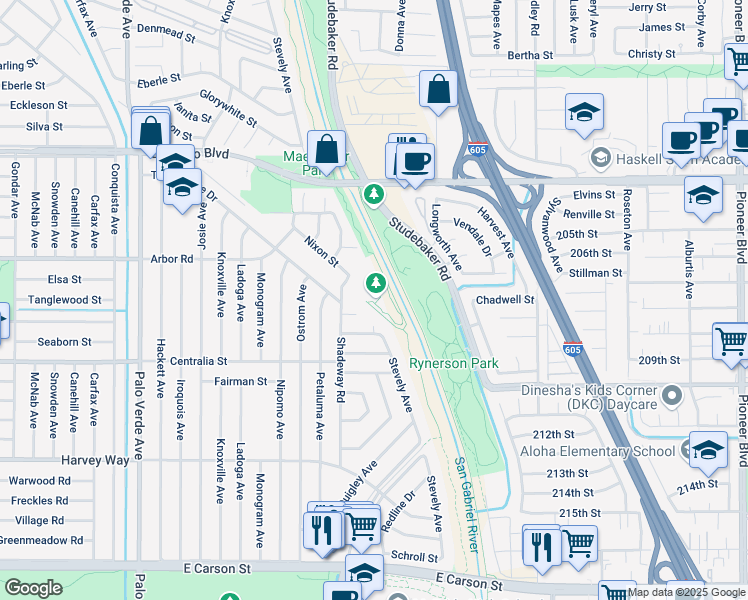 map of restaurants, bars, coffee shops, grocery stores, and more near 4626 Shadeway Road in Lakewood