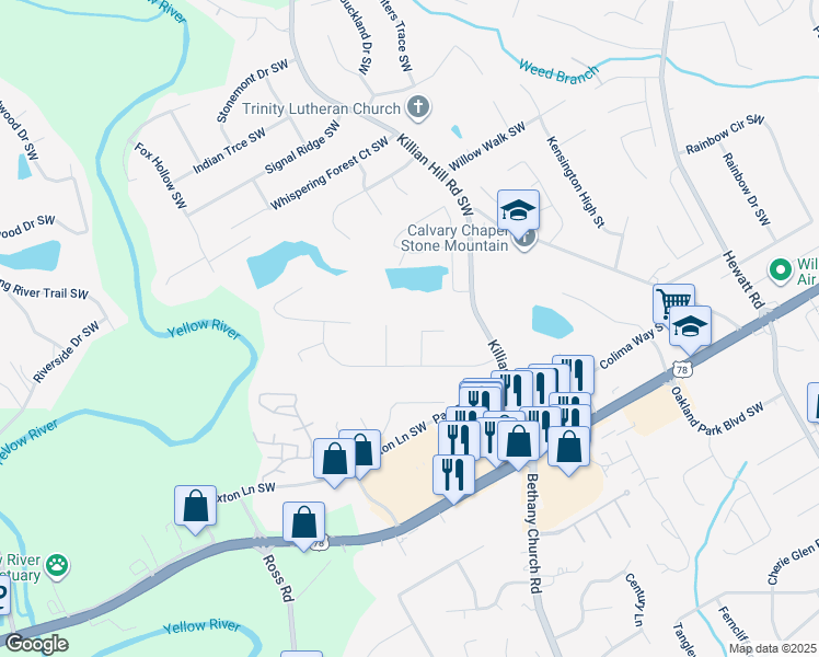 map of restaurants, bars, coffee shops, grocery stores, and more near 2037 Cliffton Terrace in Snellville