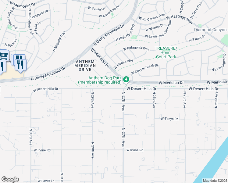 map of restaurants, bars, coffee shops, grocery stores, and more near 2727 West Desert Hills Drive in Phoenix