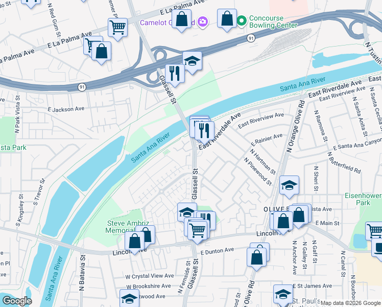 map of restaurants, bars, coffee shops, grocery stores, and more near in Orange