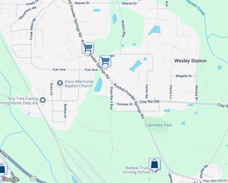 map of restaurants, bars, coffee shops, grocery stores, and more near 4611 Old Westside Road in Austell