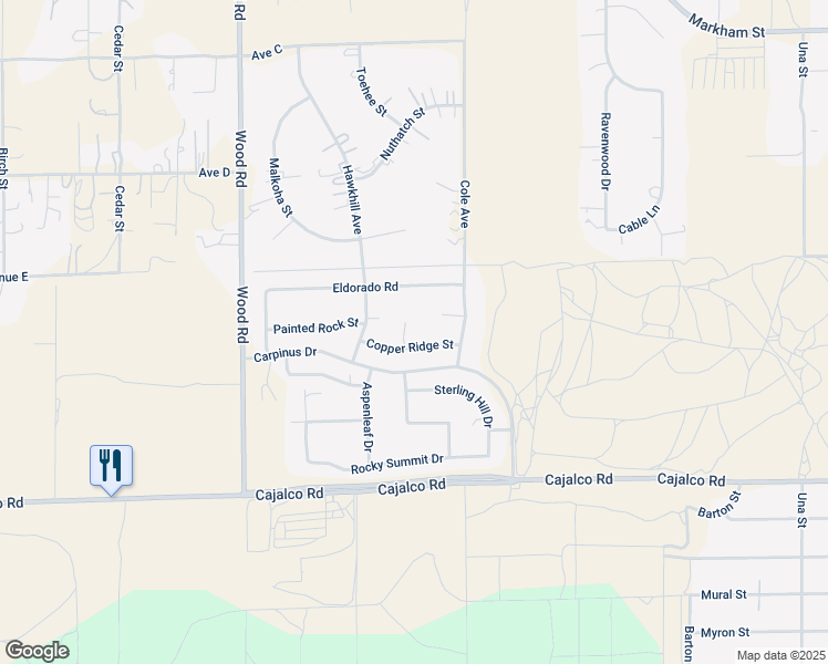 map of restaurants, bars, coffee shops, grocery stores, and more near 19128 Trail Ride Court in Perris