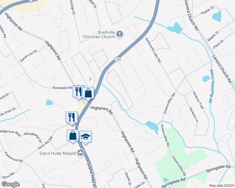 map of restaurants, bars, coffee shops, grocery stores, and more near 3223 Newtons Crest Circle in Snellville