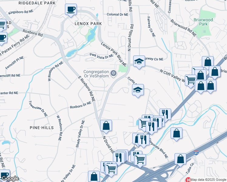 map of restaurants, bars, coffee shops, grocery stores, and more near in Brookhaven