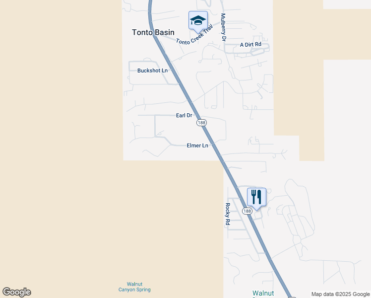 map of restaurants, bars, coffee shops, grocery stores, and more near 181 Elmer Lane in Tonto Basin