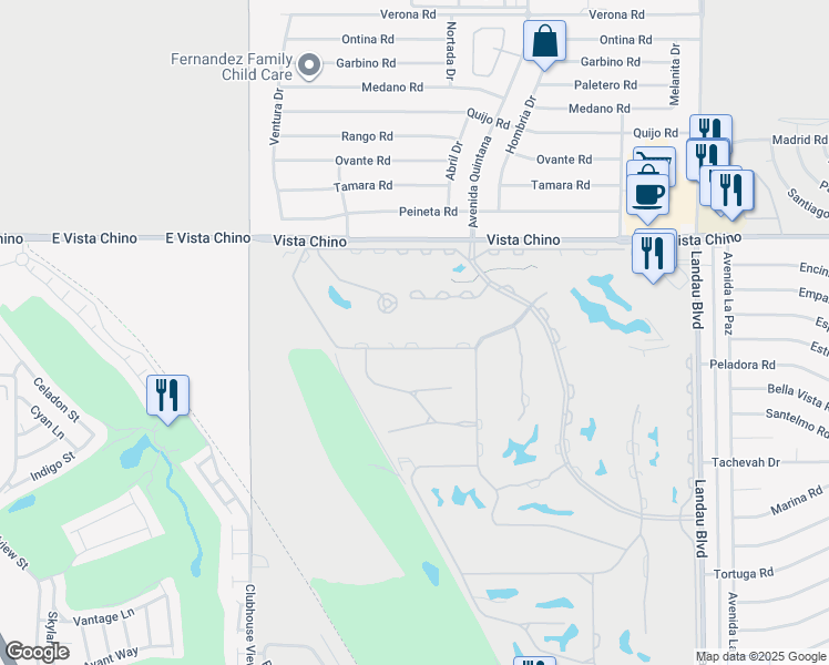 map of restaurants, bars, coffee shops, grocery stores, and more near 67336 South Chimayo Drive in Cathedral City