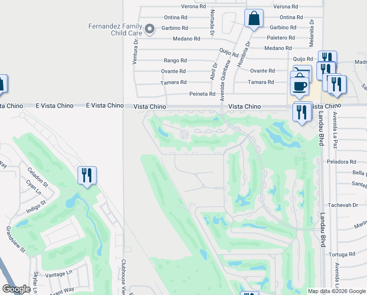 map of restaurants, bars, coffee shops, grocery stores, and more near 67278 South Chimayo Drive in Cathedral City