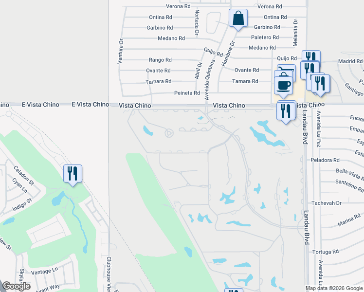 map of restaurants, bars, coffee shops, grocery stores, and more near 67366 South Chimayo Drive in Cathedral City