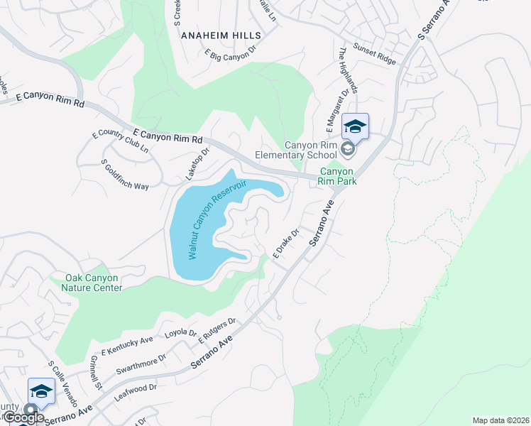map of restaurants, bars, coffee shops, grocery stores, and more near 901 South Lake Summit Drive in Anaheim