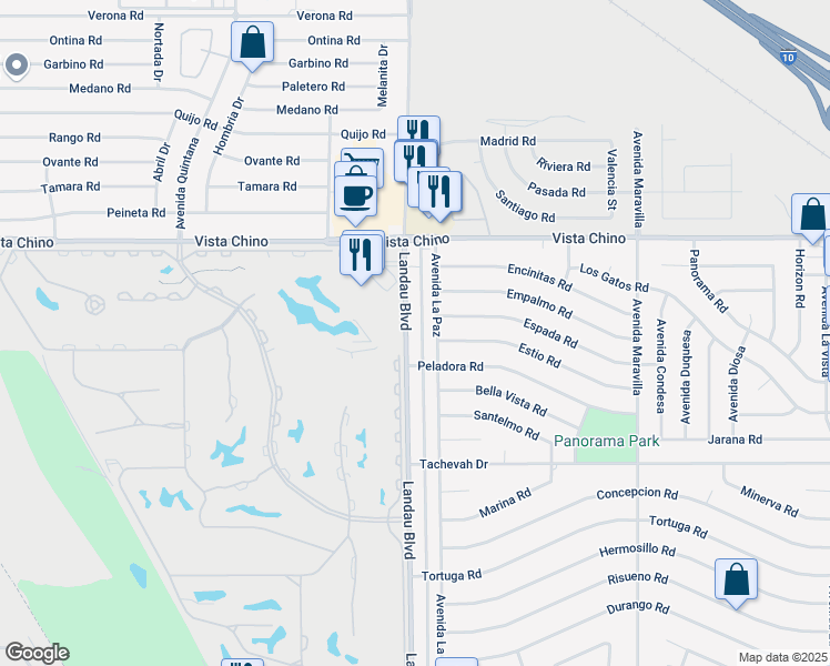 map of restaurants, bars, coffee shops, grocery stores, and more near 28421 Avenida La Paz in Cathedral City