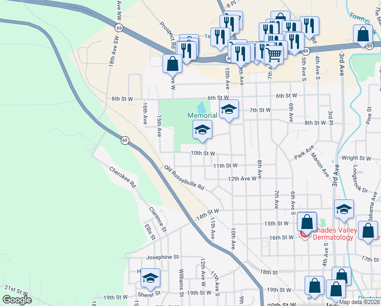 map of restaurants, bars, coffee shops, grocery stores, and more near 1007 13th Avenue West in Jasper