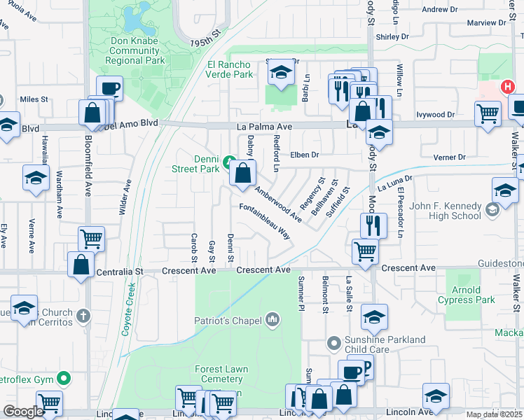 map of restaurants, bars, coffee shops, grocery stores, and more near 8301 Fontainbleau Way in Cypress