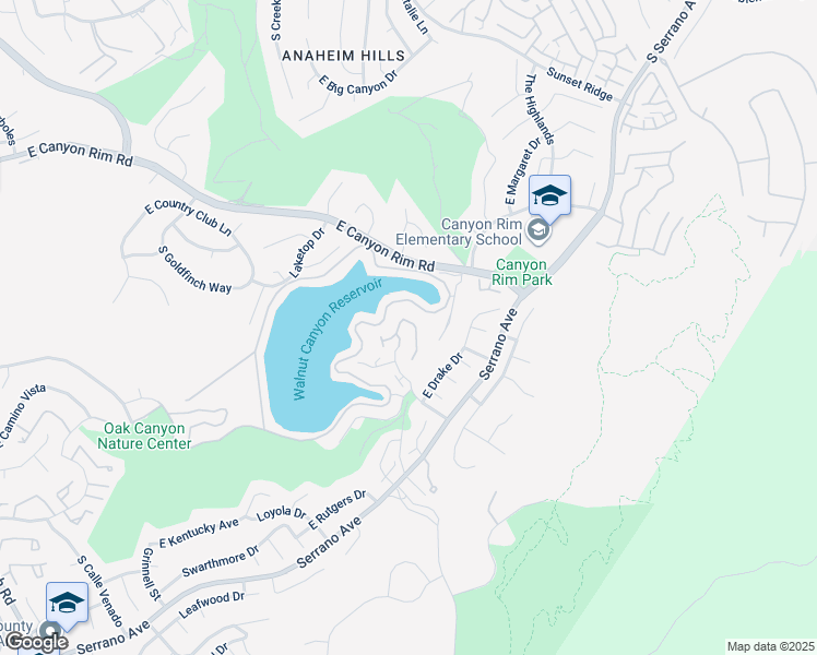 map of restaurants, bars, coffee shops, grocery stores, and more near 915 South Ridgecrest Circle in Anaheim