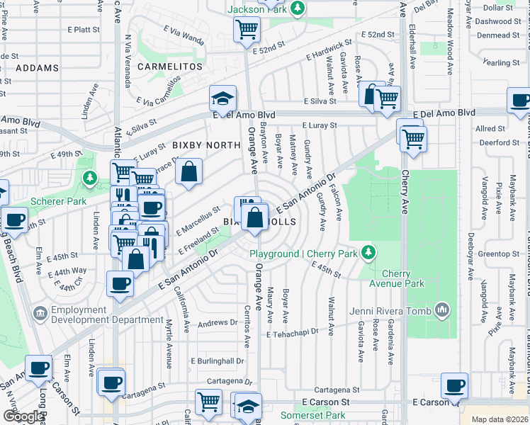 map of restaurants, bars, coffee shops, grocery stores, and more near in Long Beach