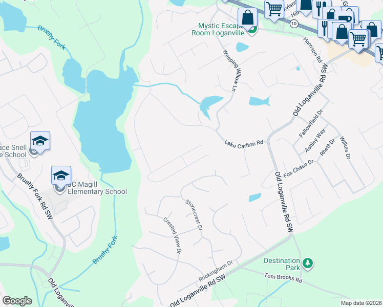map of restaurants, bars, coffee shops, grocery stores, and more near 645 Stonecrest Drive in Loganville