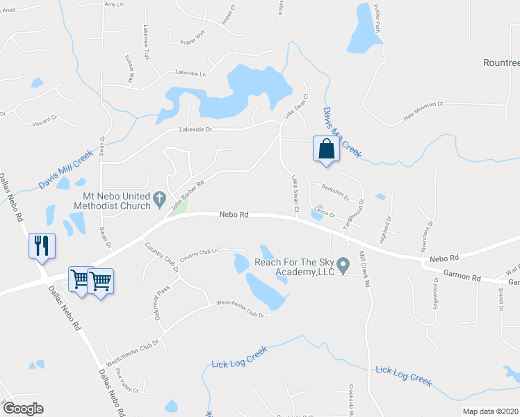 map of restaurants, bars, coffee shops, grocery stores, and more near 4043 Nebo Road in Hiram
