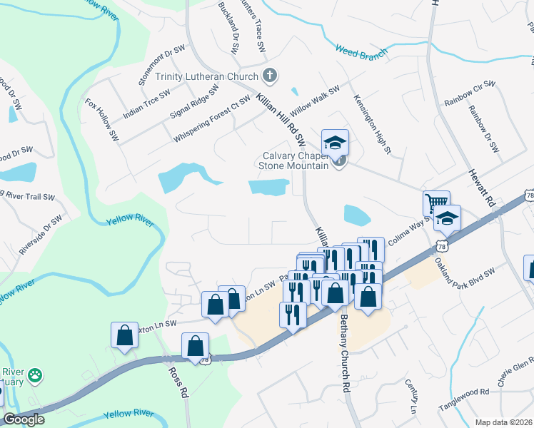 map of restaurants, bars, coffee shops, grocery stores, and more near 2037 Cliffton Terrace in Snellville