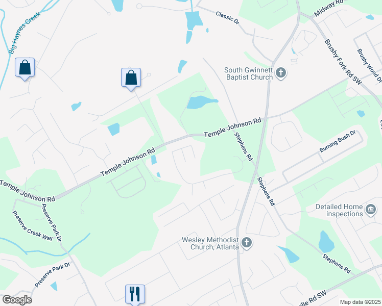 map of restaurants, bars, coffee shops, grocery stores, and more near 1805 Stephens Pond View in Loganville