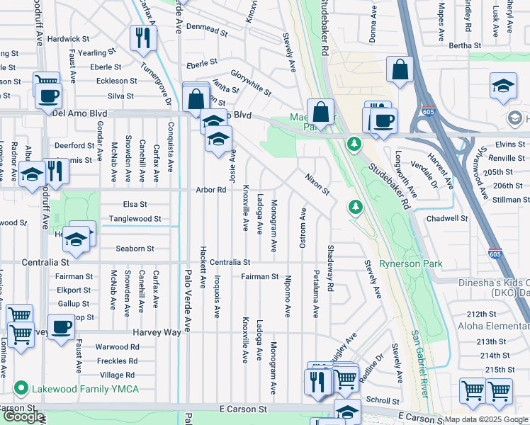 map of restaurants, bars, coffee shops, grocery stores, and more near 4622 Ladoga Avenue in Lakewood