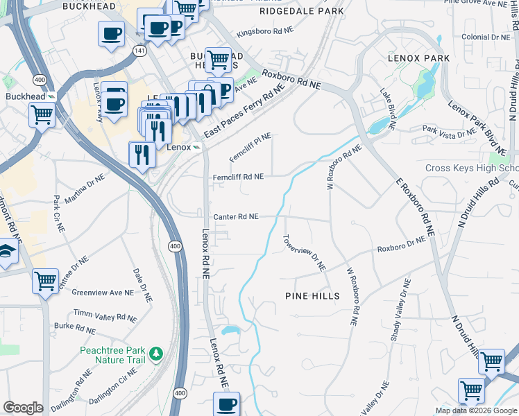 map of restaurants, bars, coffee shops, grocery stores, and more near 983 Canter Road Northeast in Atlanta